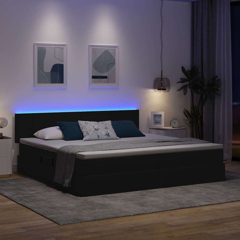 Casa si Gradina - Mobilier - Paturi si accesorii - Paturi - Pat cu lumini cu banda LED Negru 200 x 200 cm tesatura - Infinity.ro