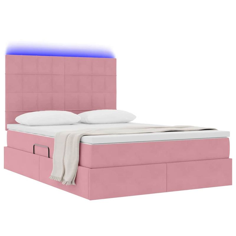 Casa si Gradina - Mobilier - Paturi si accesorii - Paturi - Pat cu lumini cu banda LED Roz 140 x 190 cm Catifea - Infinity.ro