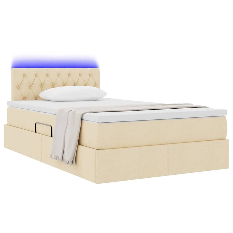 Casa si Gradina - Mobilier - Paturi si accesorii - Paturi - Pat cu lumini cu banda LED Creme 120 x 200 cm tesatura - Infinity.ro