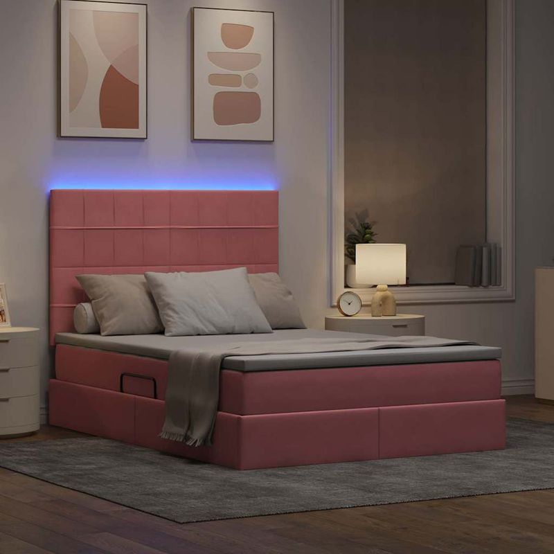 Casa si Gradina - Mobilier - Paturi si accesorii - Paturi - Pat cu lumini cu banda LED Roz 140 x 190 cm Catifea - Infinity.ro