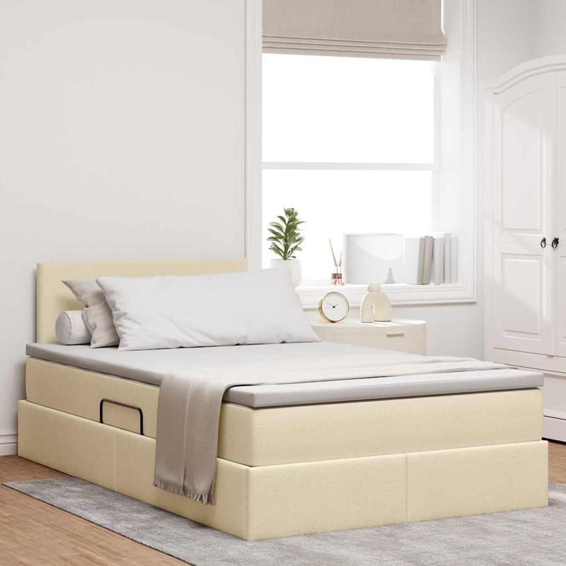 Casa si Gradina - Mobilier - Paturi si accesorii - Paturi - Pat cu lumini cu banda LED Creme 120 x 200 cm tesatura - Infinity.ro