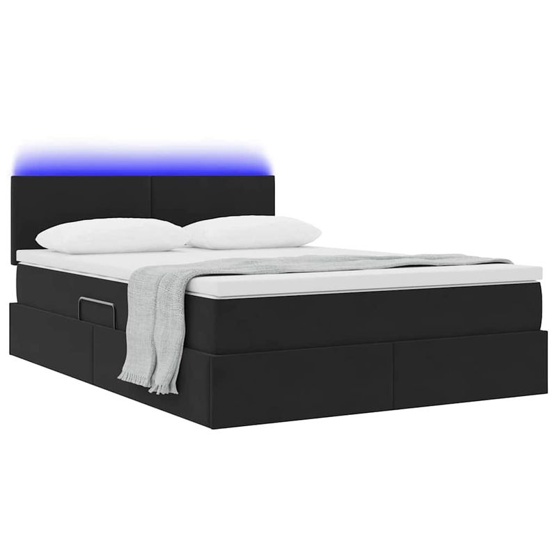Casa si Gradina - Mobilier - Paturi si accesorii - Paturi - Pat cu lumini cu banda LED Negru 140 x 190 cm Catifea - Infinity.ro