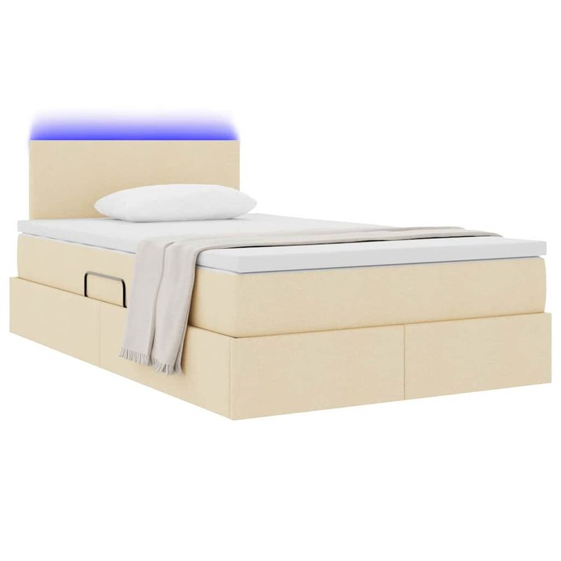 Casa si Gradina - Mobilier - Paturi si accesorii - Paturi - Pat cu lumini cu banda LED Creme 120 x 200 cm tesatura - Infinity.ro