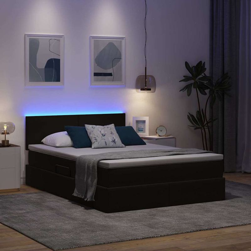 Casa si Gradina - Mobilier - Paturi si accesorii - Paturi - Pat cu lumini cu banda LED Negru 140 x 190 cm Catifea - Infinity.ro