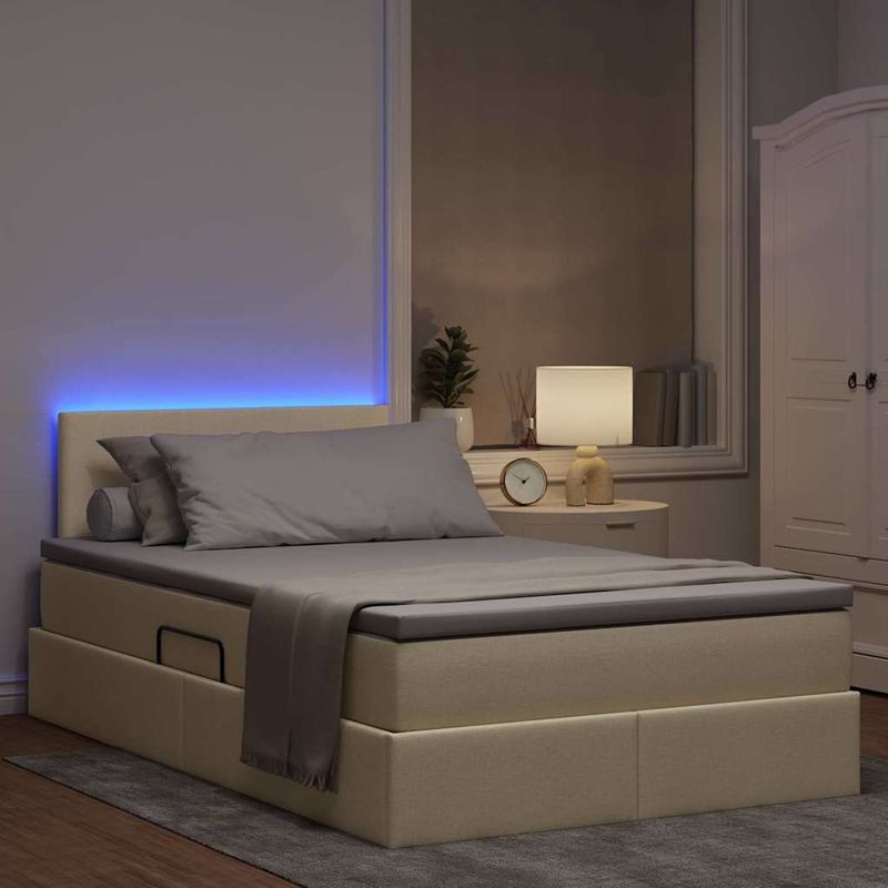 Casa si Gradina - Mobilier - Paturi si accesorii - Paturi - Pat cu lumini cu banda LED Creme 120 x 200 cm tesatura - Infinity.ro