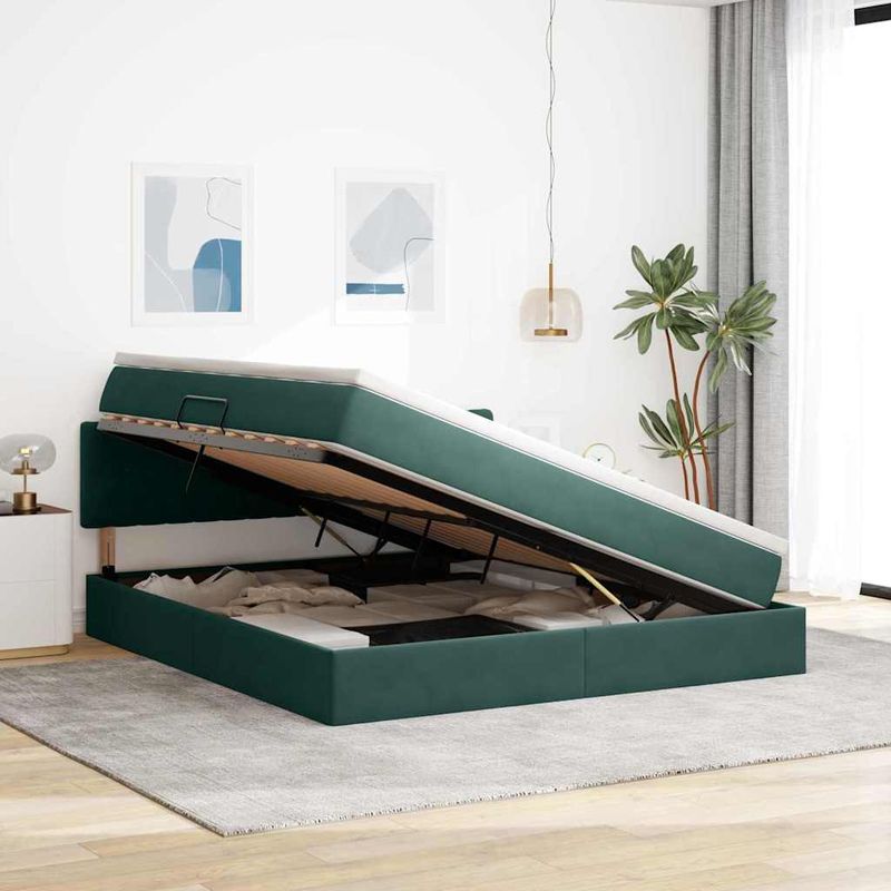 Casa si Gradina - Mobilier - Paturi si accesorii - Paturi - Pat cu lumini cu banda LED Verde inchis 180 x 200 cm Catifea - Infinity.ro