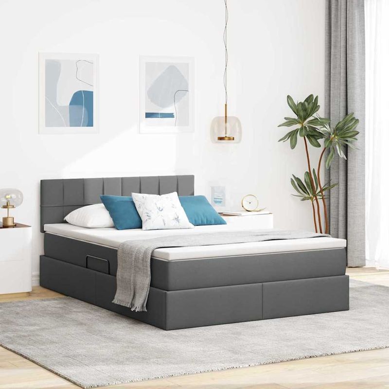 Casa si Gradina - Mobilier - Paturi si accesorii - Paturi - Pat cu lumini cu banda LED Gri inchis 140 x 200 cm tesatura - Infinity.ro