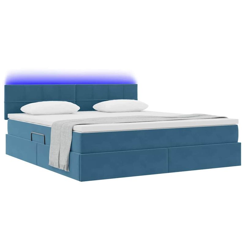 Casa si Gradina - Mobilier - Paturi si accesorii - Paturi - Pat cu lumini cu banda LED Albastru inchis 160 x 200 cm Catifea - Infinity.ro