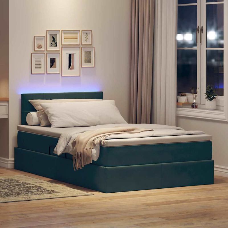 Casa si Gradina - Mobilier - Paturi si accesorii - Paturi - Pat cu lumini cu banda LED Verde inchis 120 x 200 cm Catifea - Infinity.ro