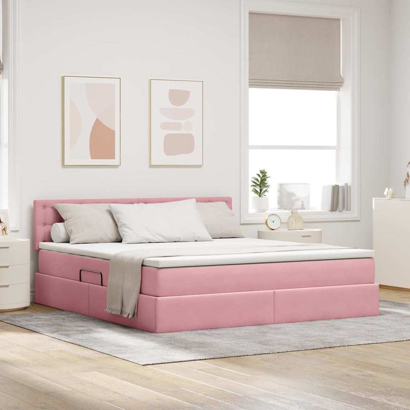 Casa si Gradina - Mobilier - Paturi si accesorii - Paturi - Pat cu lumini cu banda LED Roz 160 x 200 cm Catifea - Infinity.ro