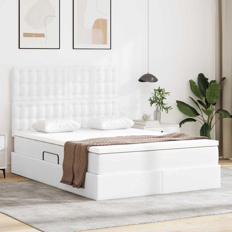 Casa si Gradina - Mobilier - Paturi si accesorii - Paturi - Pat cu lumini cu banda LED Alb pur 140 x 190 cm PVC - Infinity.ro