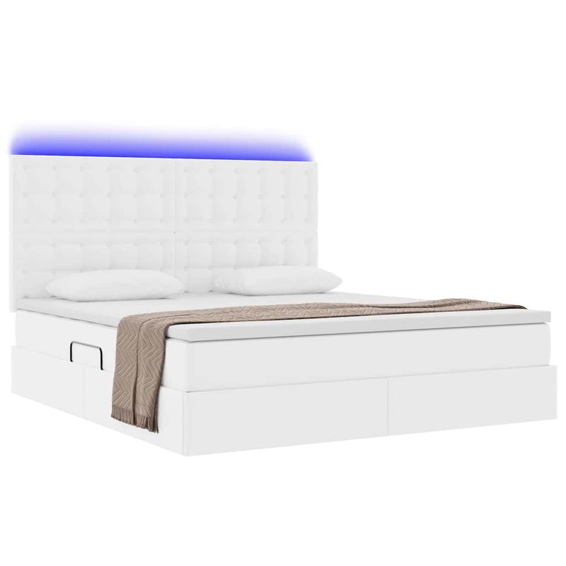 Casa si Gradina - Mobilier - Paturi si accesorii - Paturi - Pat cu lumini cu banda LED Alb pur 160 x 200 cm PVC - Infinity.ro