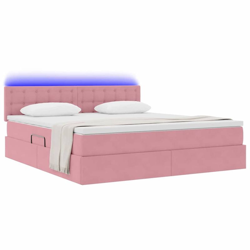 Casa si Gradina - Mobilier - Paturi si accesorii - Paturi - Pat cu lumini cu banda LED Roz 160 x 200 cm Catifea - Infinity.ro