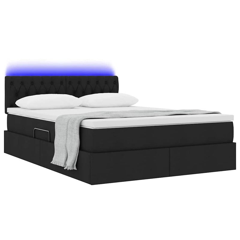 Casa si Gradina - Mobilier - Paturi si accesorii - Paturi - Pat cu lumini cu banda LED Negru 140 x 200 cm tesatura - Infinity.ro