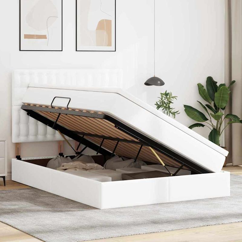 Casa si Gradina - Mobilier - Paturi si accesorii - Paturi - Pat cu lumini cu banda LED Alb pur 140 x 190 cm PVC - Infinity.ro