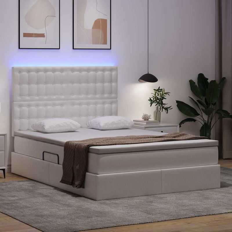 Casa si Gradina - Mobilier - Paturi si accesorii - Paturi - Pat cu lumini cu banda LED Alb pur 140 x 190 cm PVC - Infinity.ro