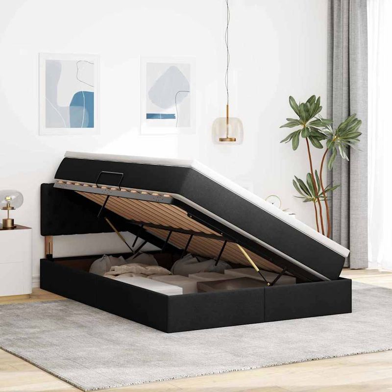 Casa si Gradina - Mobilier - Paturi si accesorii - Paturi - Pat cu lumini cu banda LED Negru 140 x 200 cm tesatura - Infinity.ro