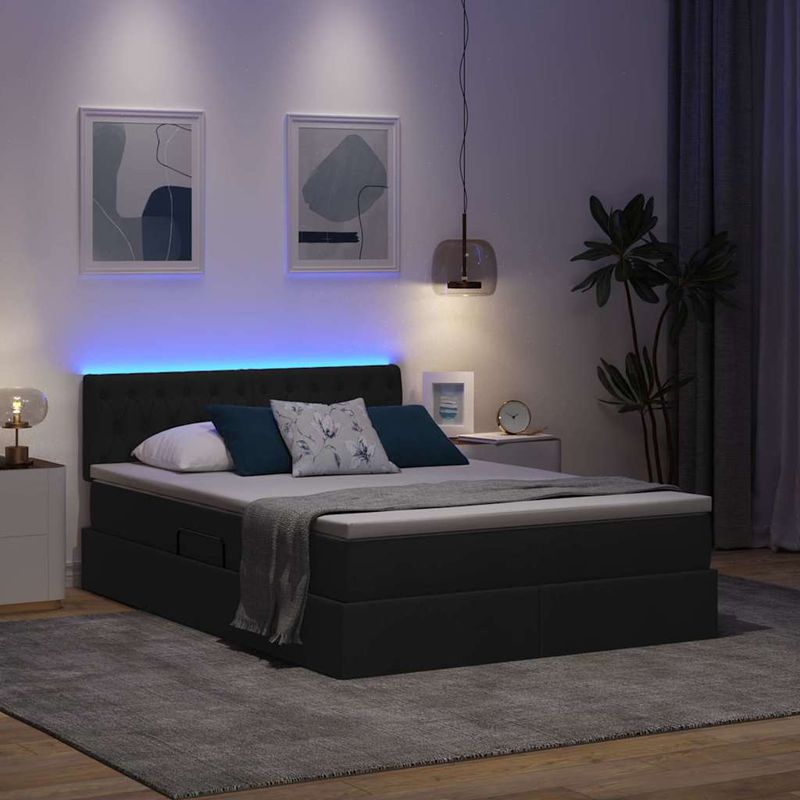 Casa si Gradina - Mobilier - Paturi si accesorii - Paturi - Pat cu lumini cu banda LED Negru 140 x 200 cm tesatura - Infinity.ro