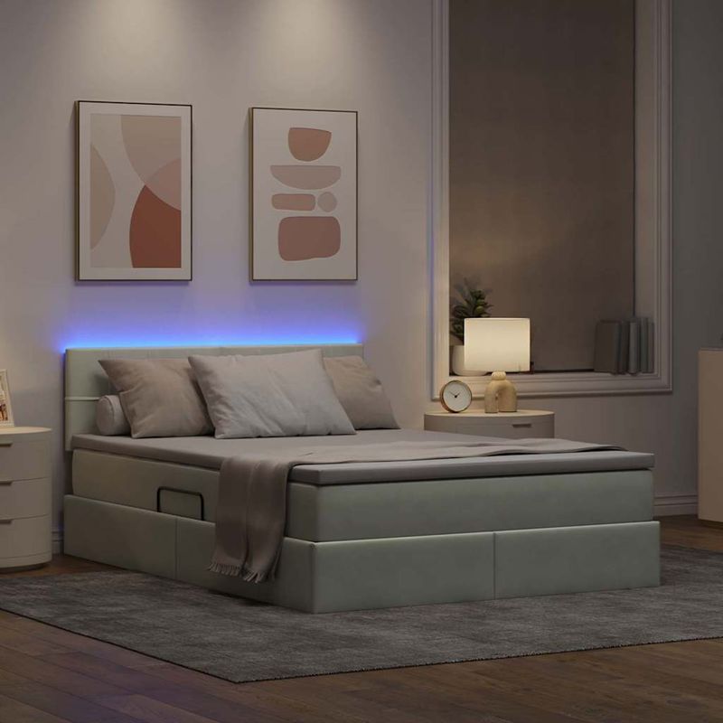 Casa si Gradina - Mobilier - Paturi si accesorii - Paturi - Pat cu lumini cu banda LED Gri deschis 140 x 190 cm Catifea - Infinity.ro