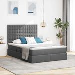 Casa si Gradina - Mobilier - Paturi si accesorii - Paturi - Pat cu lumini cu banda LED Gri inchis 140 x 190 cm tesatura - Infinity.ro