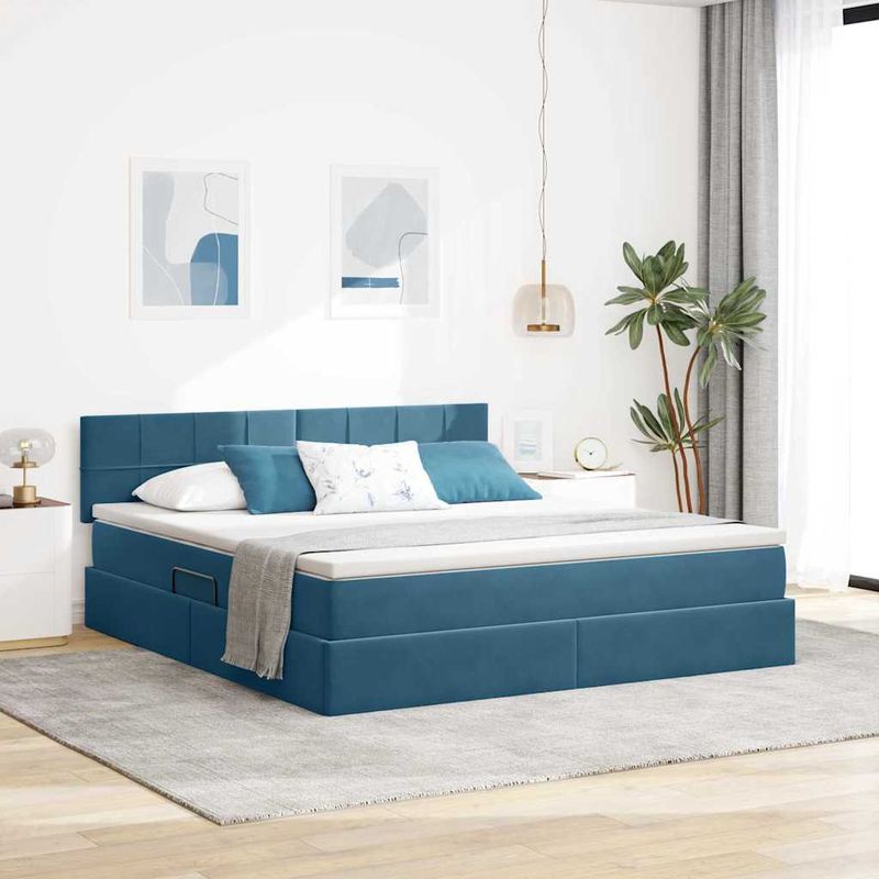 Casa si Gradina - Mobilier - Paturi si accesorii - Paturi - Pat cu lumini cu banda LED Albastru inchis 180 x 200 cm Catifea - Infinity.ro