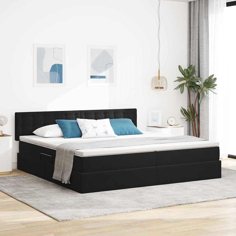 Casa si Gradina - Mobilier - Paturi si accesorii - Paturi - Pat cu lumini cu banda LED Negru 200 x 200 cm Catifea - Infinity.ro