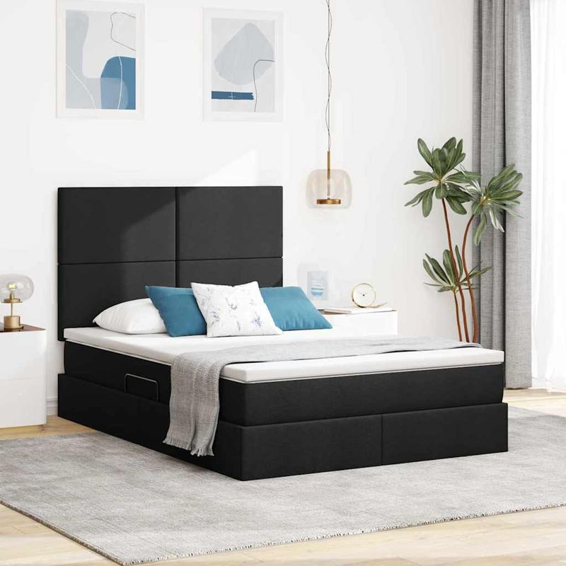 Casa si Gradina - Mobilier - Paturi si accesorii - Paturi - Pat cu lumini cu banda LED Negru 140 x 190 cm tesatura - Infinity.ro