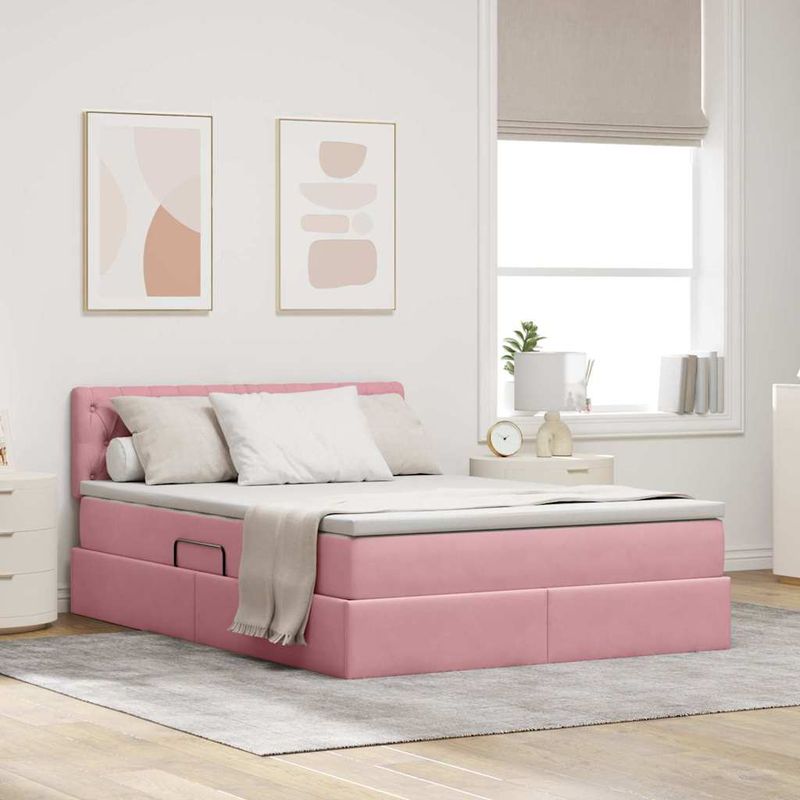 Casa si Gradina - Mobilier - Paturi si accesorii - Paturi - Pat cu lumini cu banda LED Roz 140 x 190 cm Catifea - Infinity.ro