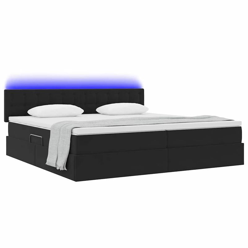 Casa si Gradina - Mobilier - Paturi si accesorii - Paturi - Pat cu lumini cu banda LED Negru 200 x 200 cm Catifea - Infinity.ro