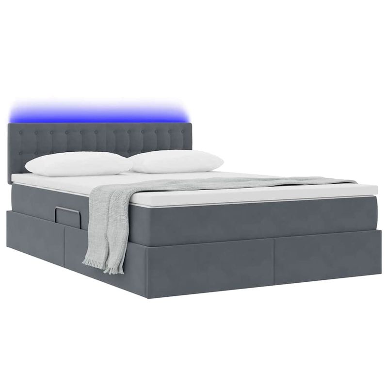 Casa si Gradina - Mobilier - Paturi si accesorii - Paturi - Pat cu lumini cu banda LED Gri inchis 140 x 190 cm Catifea - Infinity.ro