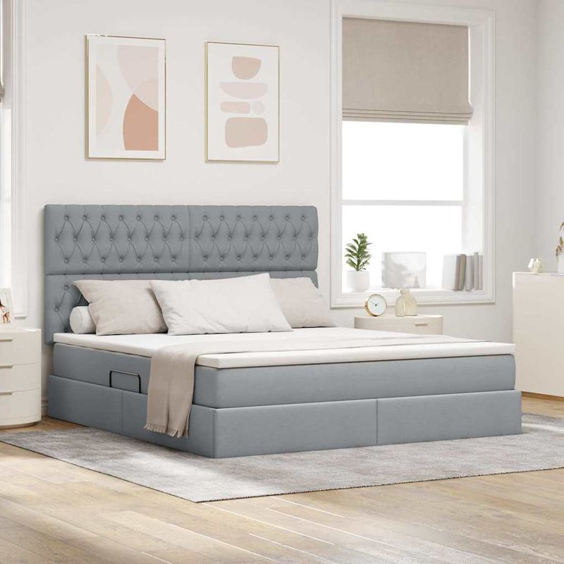 Casa si Gradina - Mobilier - Paturi si accesorii - Paturi - Pat cu lumini cu banda LED Gri deschis 160 x 200 cm tesatura - Infinity.ro