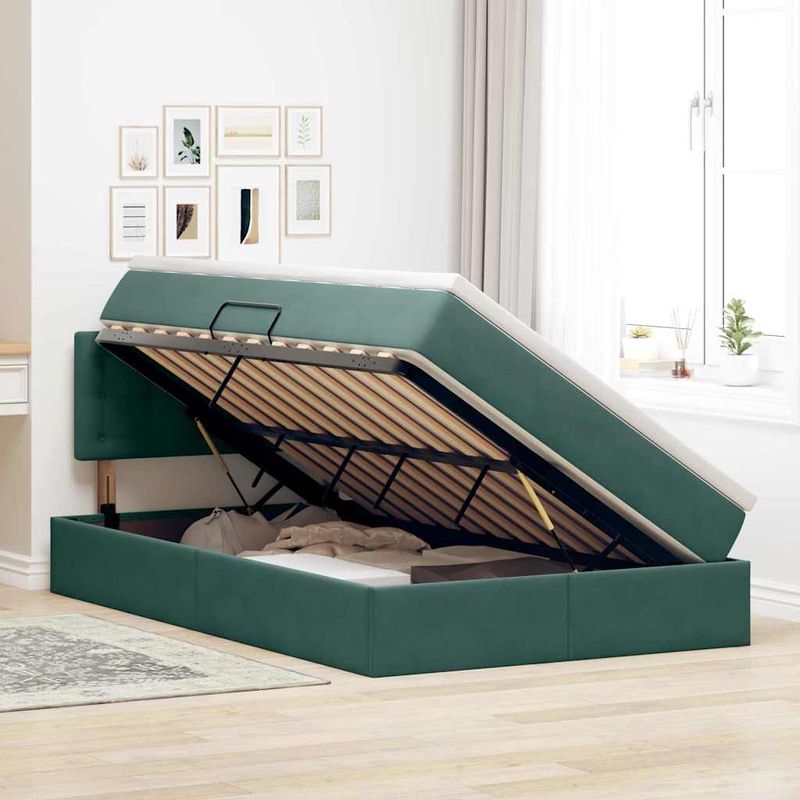 Casa si Gradina - Mobilier - Paturi si accesorii - Paturi - Pat cu lumini cu banda LED Verde inchis 120 x 200 cm Catifea - Infinity.ro