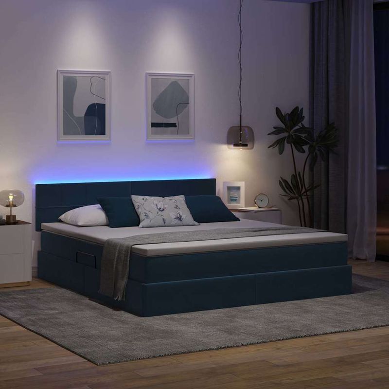 Casa si Gradina - Mobilier - Paturi si accesorii - Paturi - Pat cu lumini cu banda LED Albastru inchis 180 x 200 cm Catifea - Infinity.ro