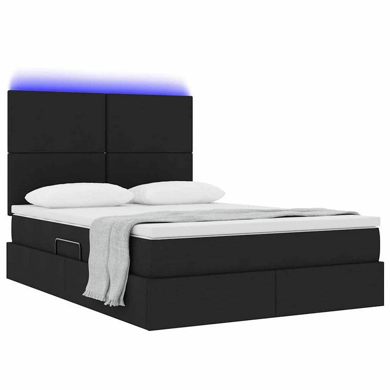 Casa si Gradina - Mobilier - Paturi si accesorii - Paturi - Pat cu lumini cu banda LED Negru 140 x 190 cm tesatura - Infinity.ro