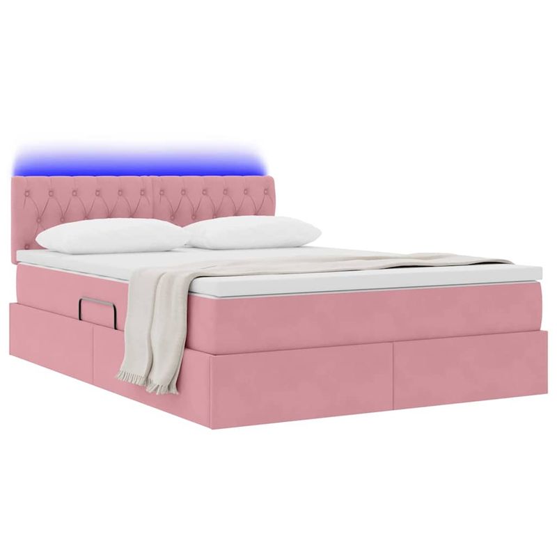 Casa si Gradina - Mobilier - Paturi si accesorii - Paturi - Pat cu lumini cu banda LED Roz 140 x 190 cm Catifea - Infinity.ro