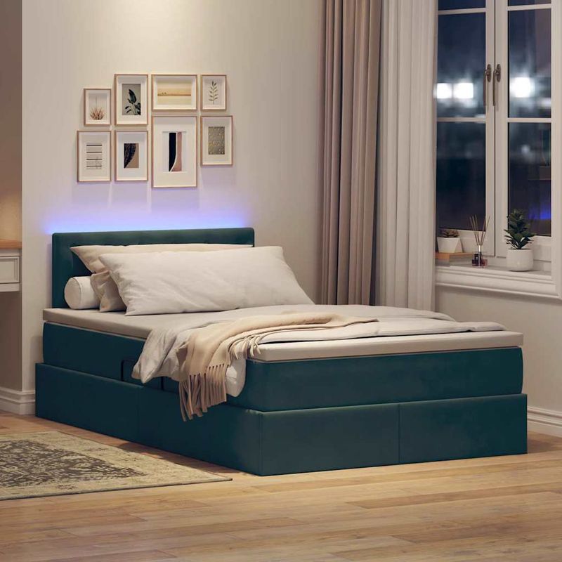 Casa si Gradina - Mobilier - Paturi si accesorii - Paturi - Pat cu lumini cu banda LED Verde inchis 120 x 200 cm Catifea - Infinity.ro