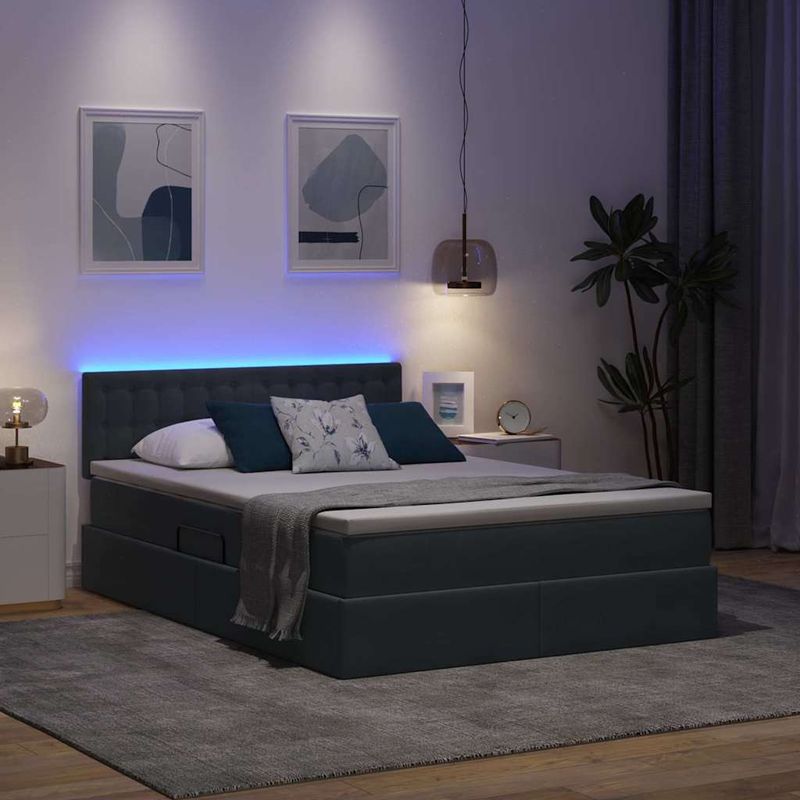 Casa si Gradina - Mobilier - Paturi si accesorii - Paturi - Pat cu lumini cu banda LED Gri inchis 140 x 190 cm Catifea - Infinity.ro
