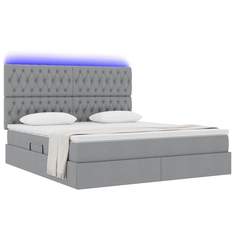 Casa si Gradina - Mobilier - Paturi si accesorii - Paturi - Pat cu lumini cu banda LED Gri deschis 160 x 200 cm tesatura - Infinity.ro