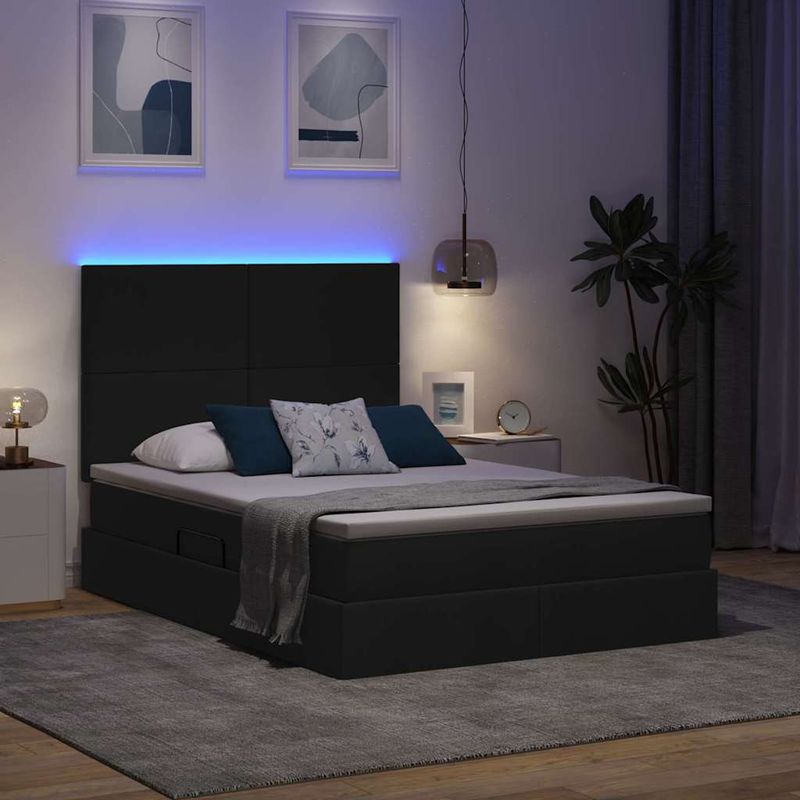Casa si Gradina - Mobilier - Paturi si accesorii - Paturi - Pat cu lumini cu banda LED Negru 140 x 190 cm tesatura - Infinity.ro