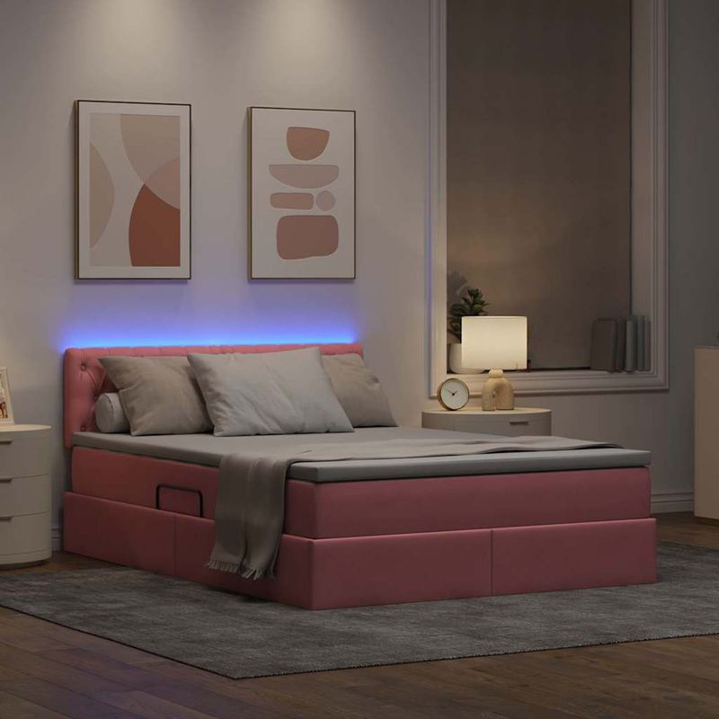 Casa si Gradina - Mobilier - Paturi si accesorii - Paturi - Pat cu lumini cu banda LED Roz 140 x 190 cm Catifea - Infinity.ro