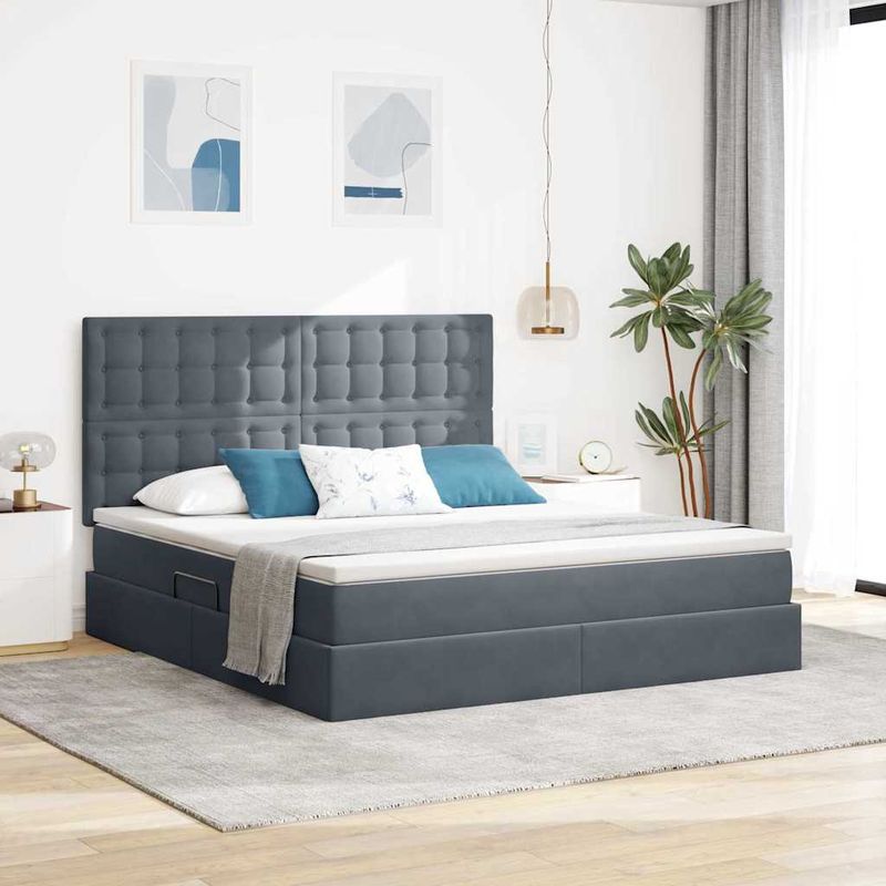 Casa si Gradina - Mobilier - Paturi si accesorii - Paturi - Pat cu lumini cu banda LED Gri inchis 160 x 200 cm Catifea - Infinity.ro