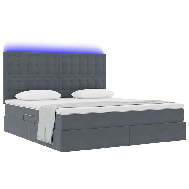 Casa si Gradina - Mobilier - Paturi si accesorii - Paturi - Pat cu lumini cu banda LED Gri inchis 160 x 200 cm Catifea - Infinity.ro