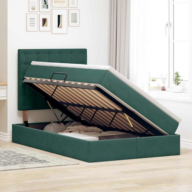 Casa si Gradina - Mobilier - Paturi si accesorii - Paturi - Pat cu lumini cu banda LED Verde inchis 120 x 200 cm Catifea - Infinity.ro