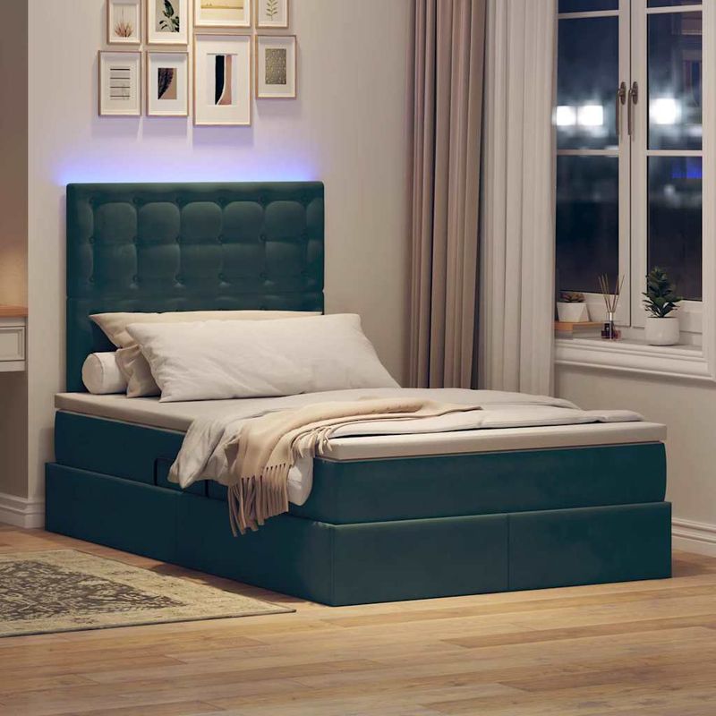 Casa si Gradina - Mobilier - Paturi si accesorii - Paturi - Pat cu lumini cu banda LED Verde inchis 120 x 200 cm Catifea - Infinity.ro
