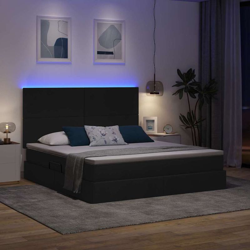 Casa si Gradina - Mobilier - Paturi si accesorii - Paturi - Pat cu lumini cu banda LED Negru 160 x 200 cm tesatura - Infinity.ro