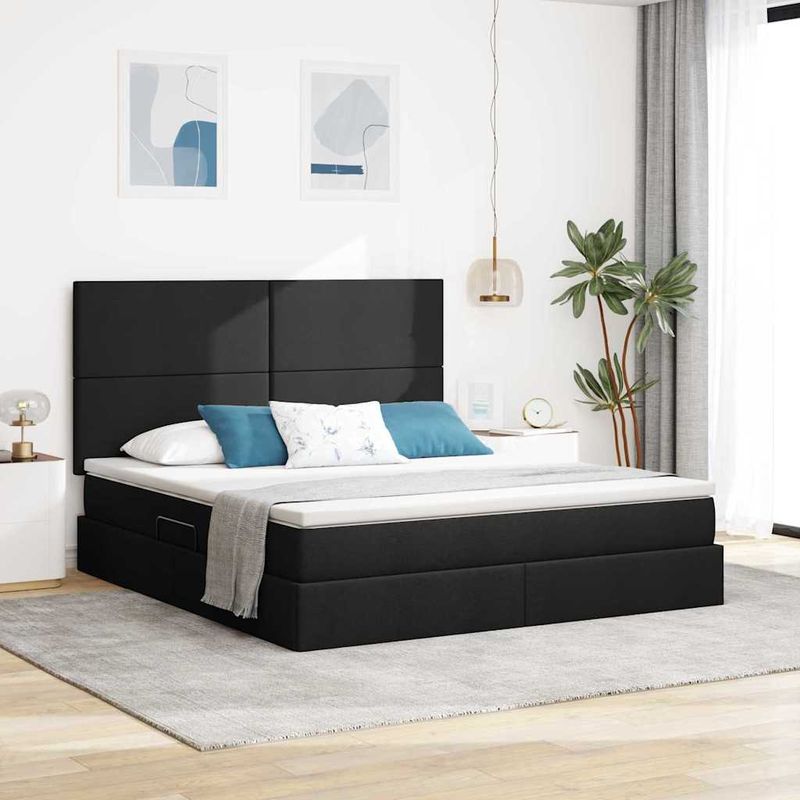 Casa si Gradina - Mobilier - Paturi si accesorii - Paturi - Pat cu lumini cu banda LED Negru 160 x 200 cm tesatura - Infinity.ro