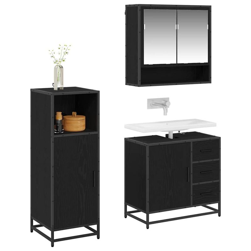 Casa si Gradina - Mobilier - Seturi de mobilier - Seturi baie - Set de mobilier pentru baie 3 pcs Stejar Negru Lemn compozit - Infinity.ro