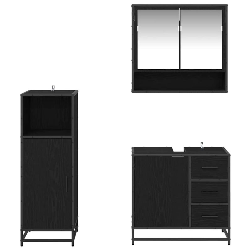 Casa si Gradina - Mobilier - Seturi de mobilier - Seturi baie - Set de mobilier pentru baie 3 pcs Stejar Negru Lemn compozit - Infinity.ro