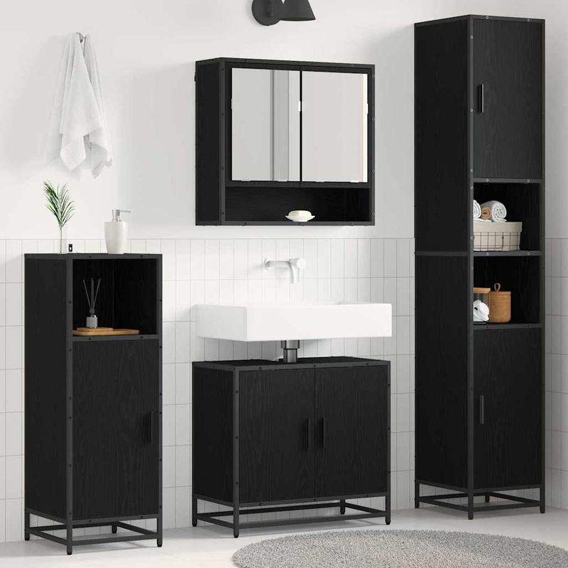 Casa si Gradina - Mobilier - Seturi de mobilier - Seturi baie - Set de mobilier pentru baie 4 pcs Stejar Negru Lemn compozit - Infinity.ro