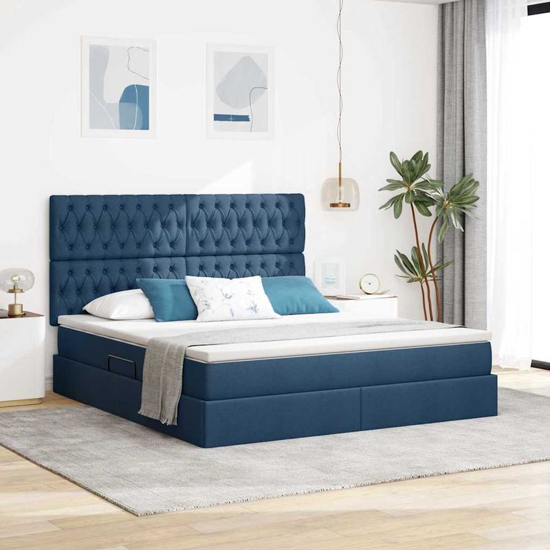 Casa si Gradina - Mobilier - Paturi si accesorii - Paturi - Pat cu lumini cu banda LED albastru 160 x 200 cm tesatura - Infinity.ro